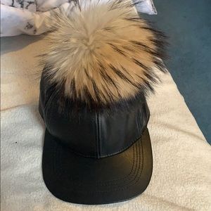 Duckie Confetti Leather hat with Fur Pom